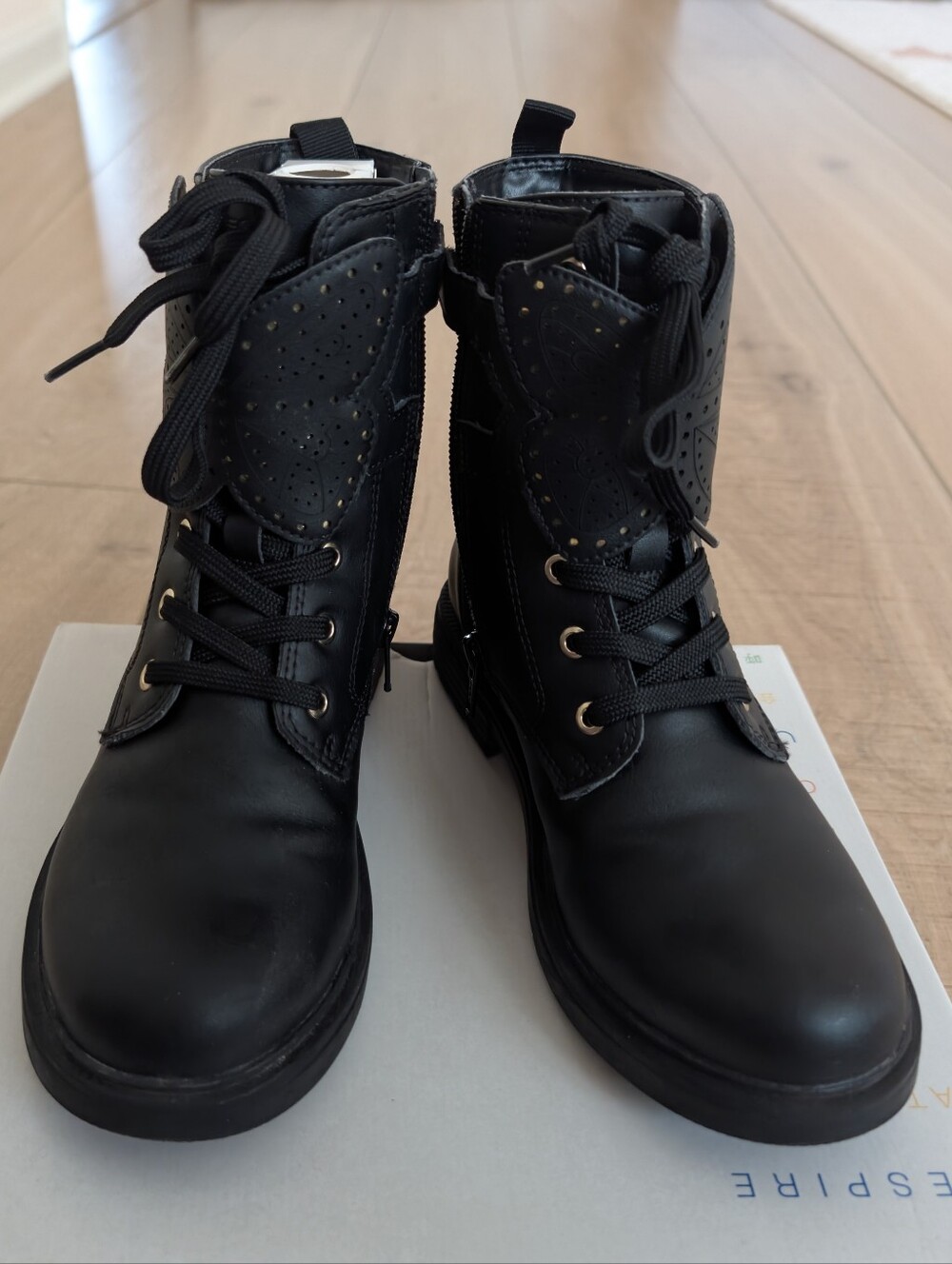 Girls's Black Lace-Up Combat Boots - Geox, Size 34